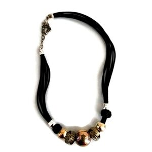 womens black strand gold toned  beaded necklace
